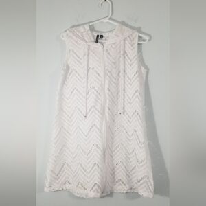 Portacruz Swim Coverup. NWOT White See Through Lace. Full Zip Hooded Size Small.